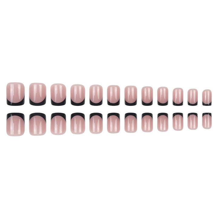 Elegant Square Tip Press-On Nails with Bold Black French Tips Bowlift