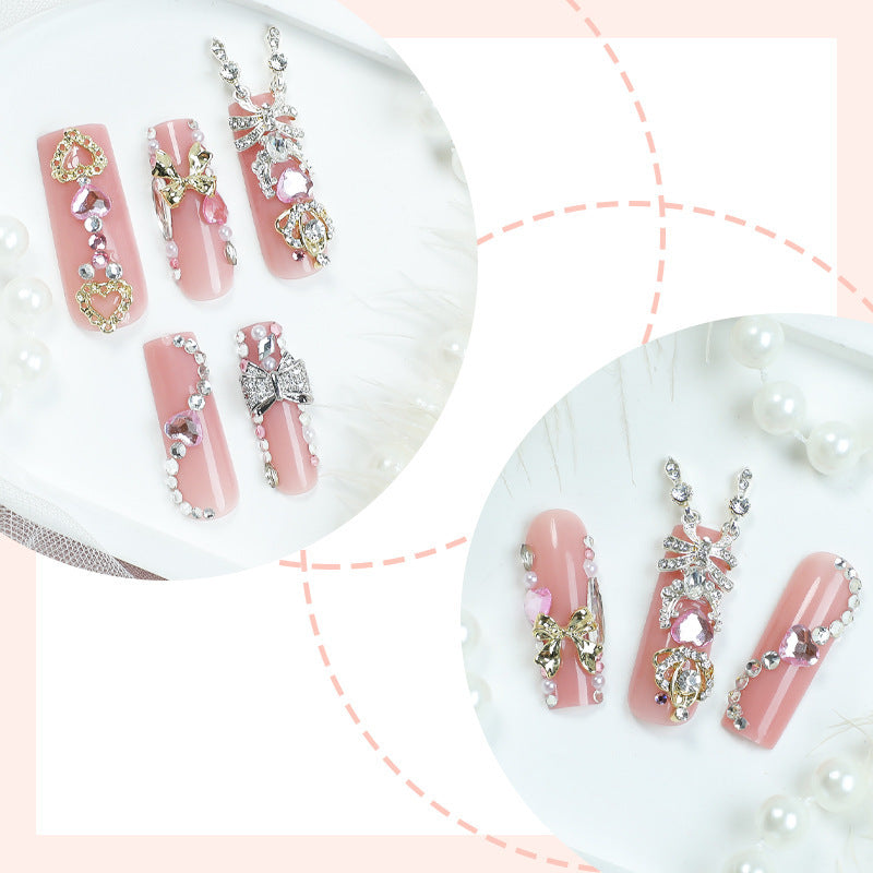 Decorative Press-On Nail Art Set with Glamorous Gem Accents Bowlift