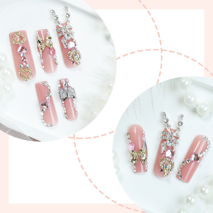 Decorative Press-On Nail Art Set with Glamorous Gem Accents Bowlift