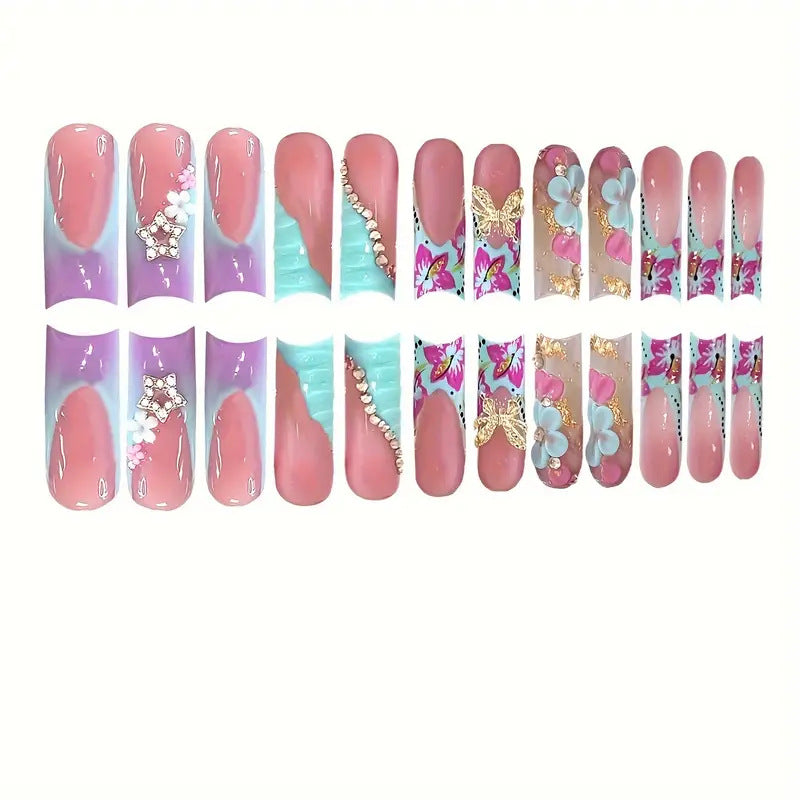 3D Floral Decorative Press-On Nail Art Bowlift