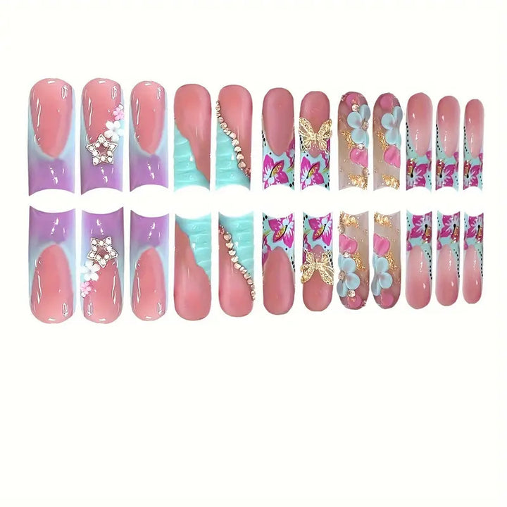 3D Floral Decorative Press-On Nail Art Bowlift