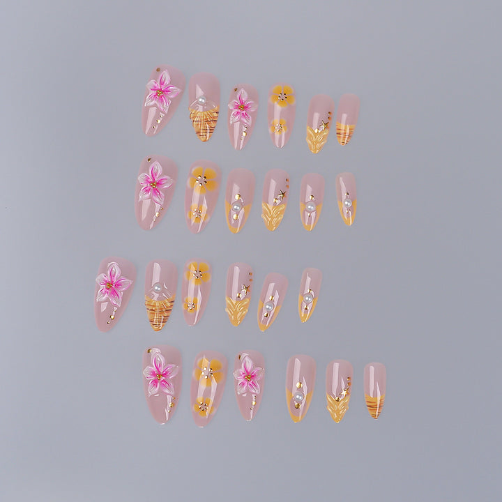 Decorative Floral Press-On Nail Set Bowlift