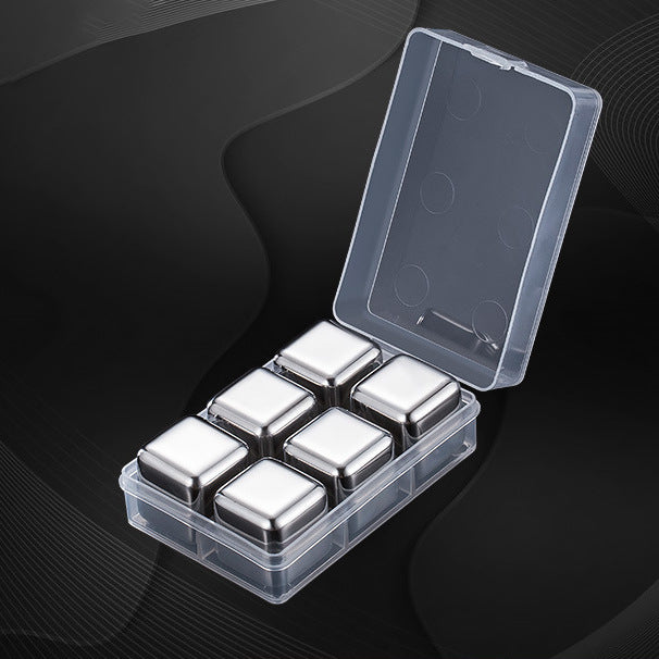 Premium Stainless Steel Whiskey Chilling Cubes Multi-piece Set with Silicone Storage Tray and Tongs Bowlift