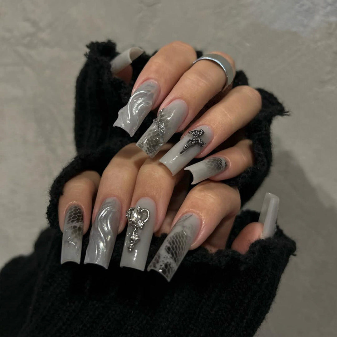 Artful Nail Extensions with Noble Accents Bowlift