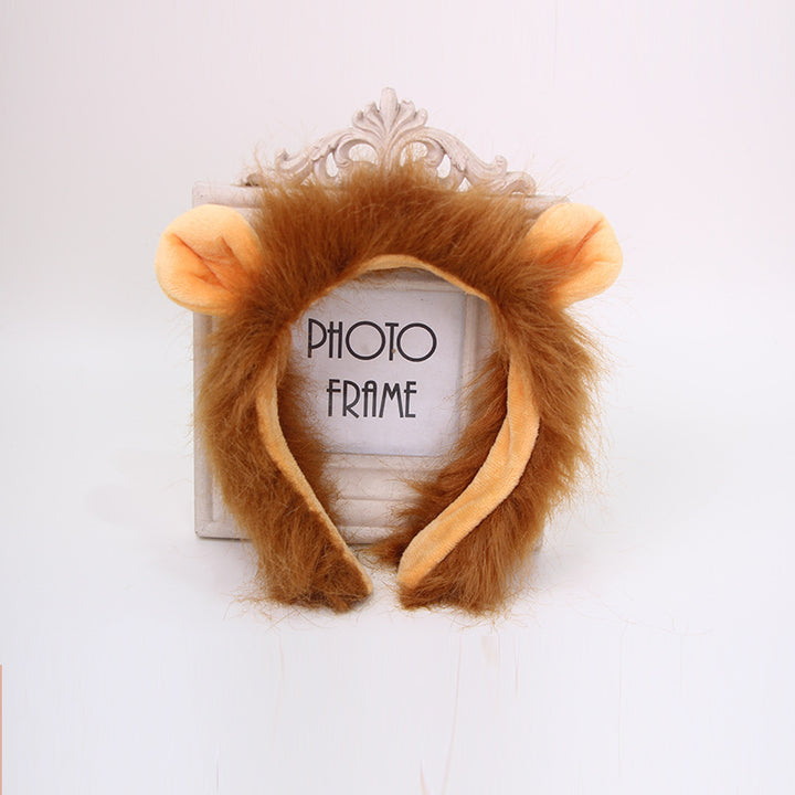 Plush Lion Mane Costume Headband with Furry Ears Bowlift