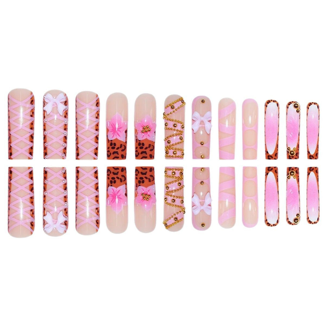 Decorative Stiletto Press-On Nails with 3D Floral and Bow Accents Bowlift
