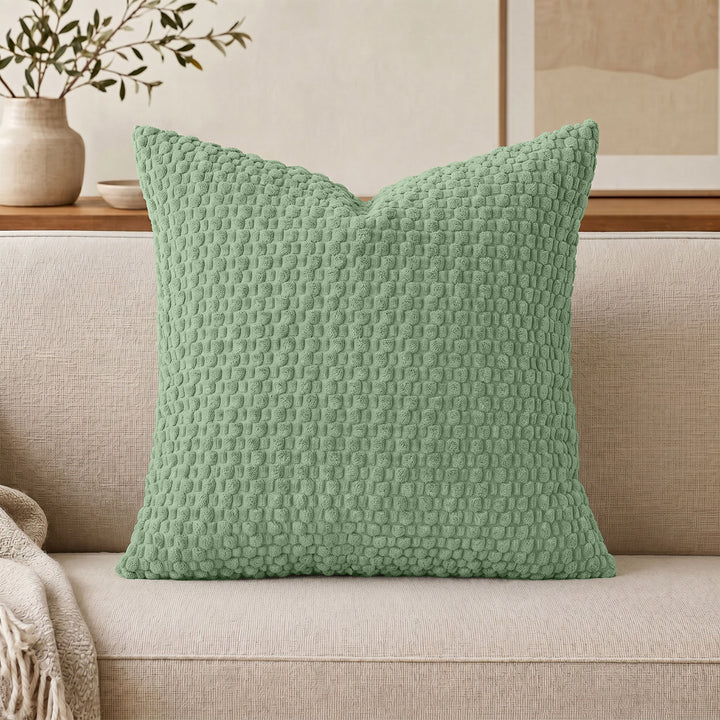 Textured chenille throw pillow with raised bobble weave Bowlift