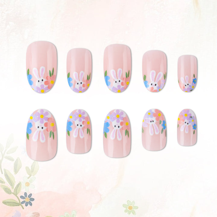 Artistic Floral Bunny Press-On Nails Bowlift
