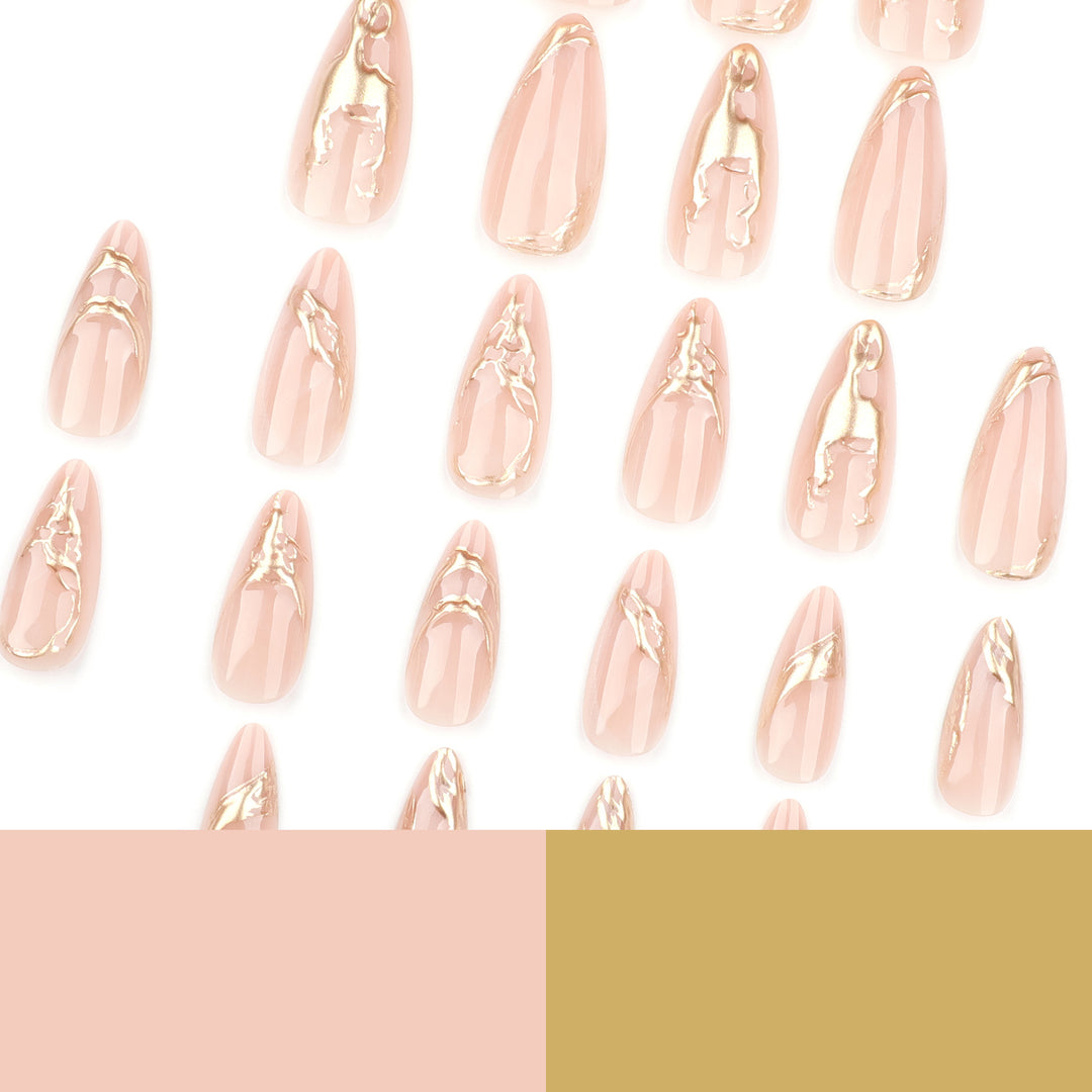Artful Nail Extensions with Fine Golden Accents Bowlift
