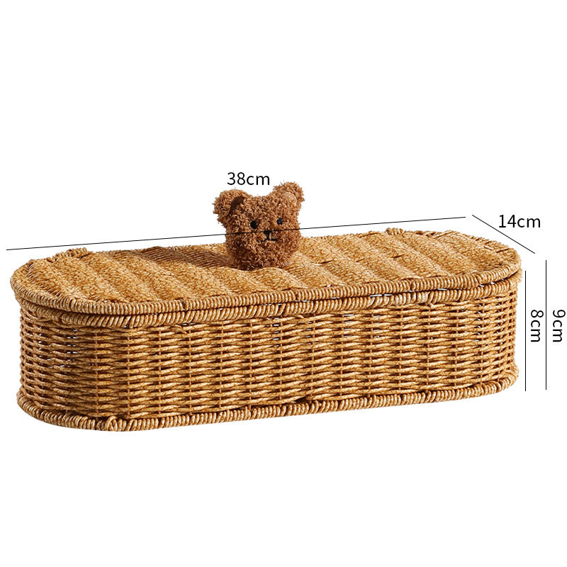 Decorative Woven Storage Box with Cute Bear Lid Bowlift