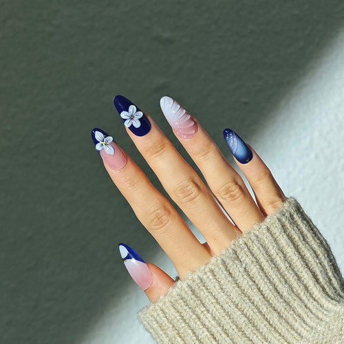 Artistic Long Press-On Nails with Floral Design Bowlift