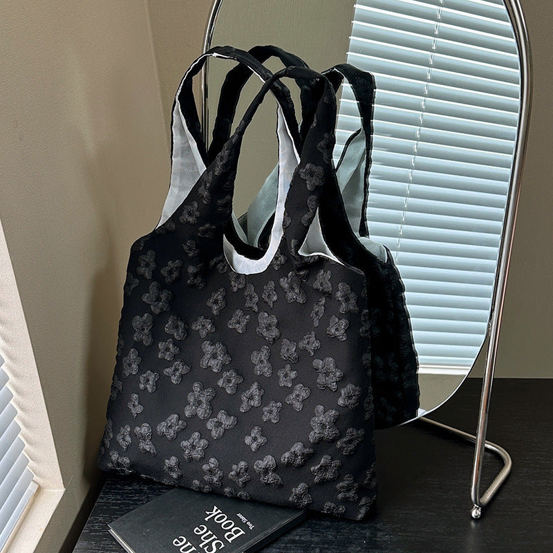 Textured Floral Embroidered Tote Bag