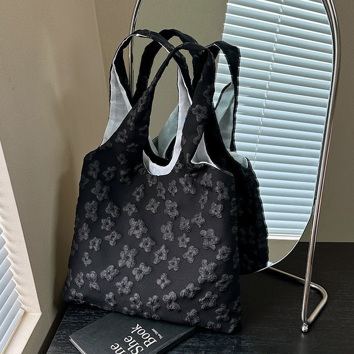 Textured Floral Embroidered Tote Bag
