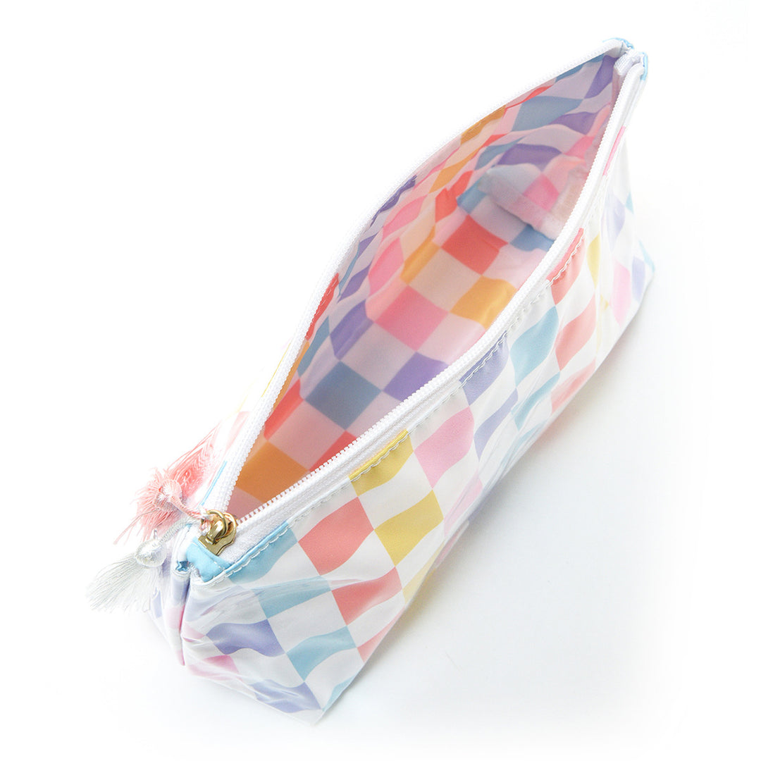 Cosmetic pouch with colorful check pattern Bowlift