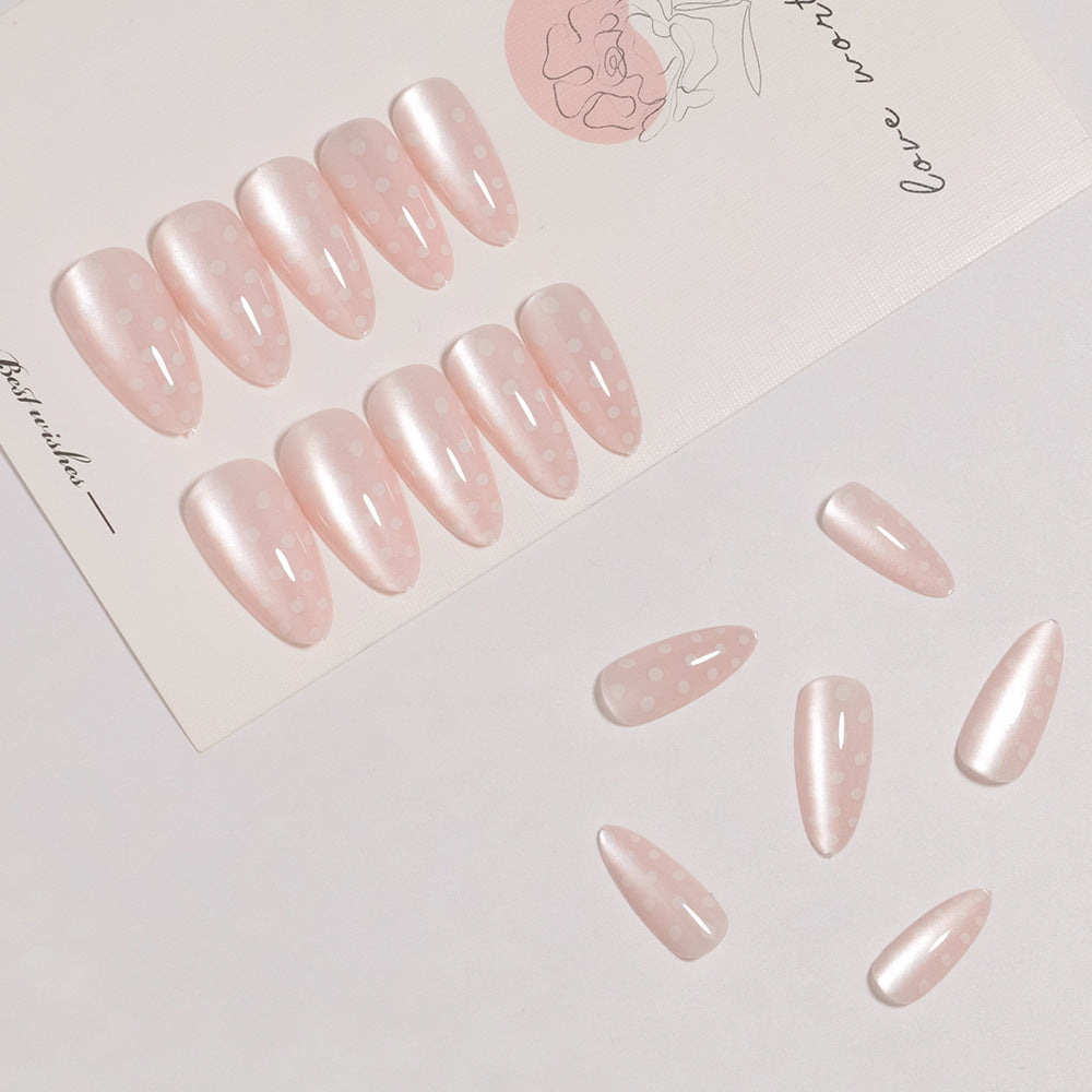 Elegant Almond-Shaped Press-On Nail Set with Polka Dot Design Bowlift