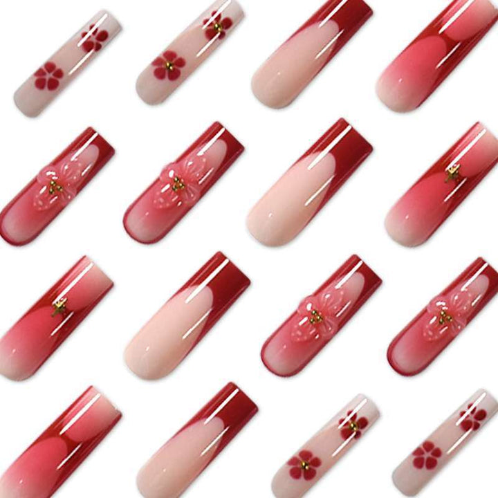 Elegant Floral Print Press-On Nail Set Bowlift