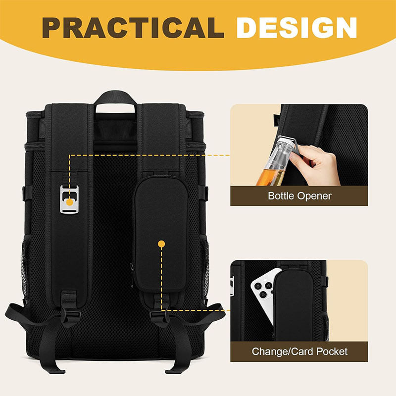 Unisex insulated cooler backpack for picnics and camping with side bottle holders, outer pocket for smartphone and elastic strap Bowlift