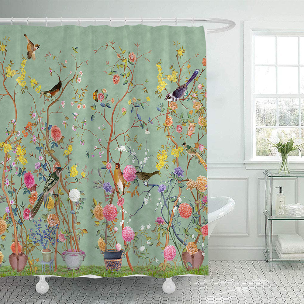 Artistic Nature-Themed Shower Curtain Bowlift