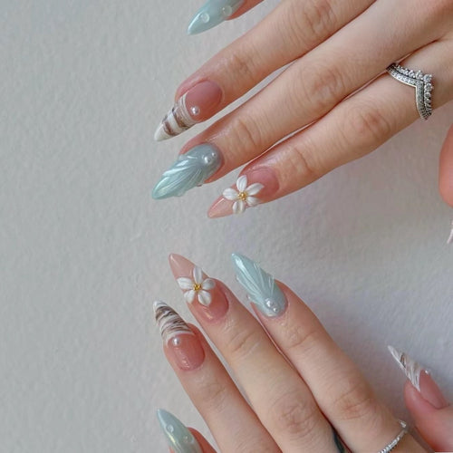 Artistic Floral Nail Extensions Bowlift