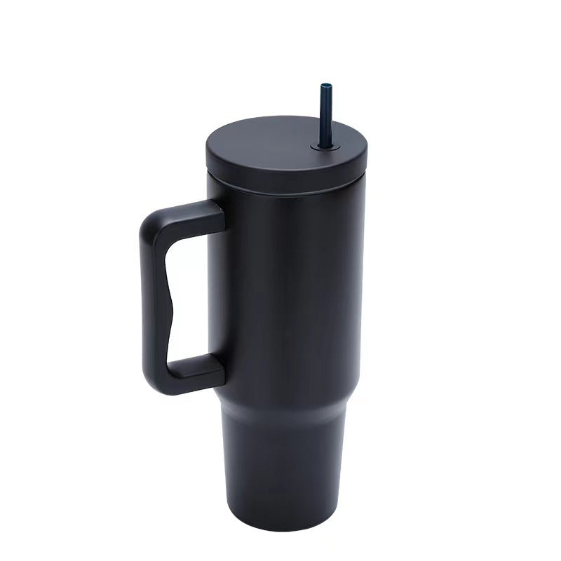 Women thermos cup with ergonomic handle and integrated straw Bowlift