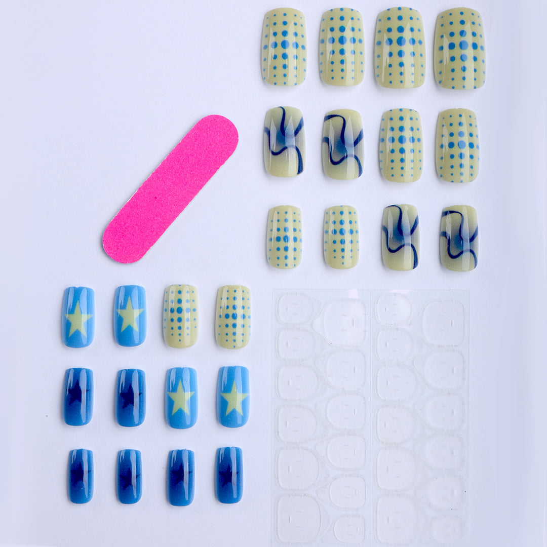 Creative Geometric and Colorful Patterns False Nails Bowlift