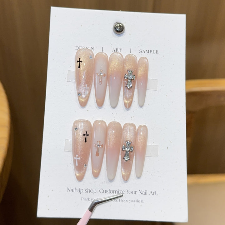 Artificial Nails in Elegant Cross Design Bowlift