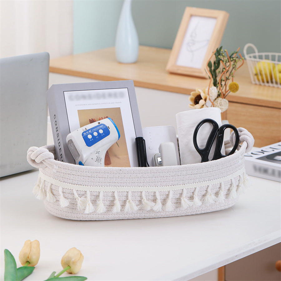 Women Versatile Storage Basket with Tassel Decoration Bowlift