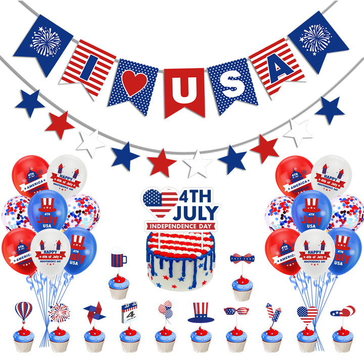 Unisex nan festive party decoration set for Independence celebration with garlands balloons cake and cupcake toppers Bowlift