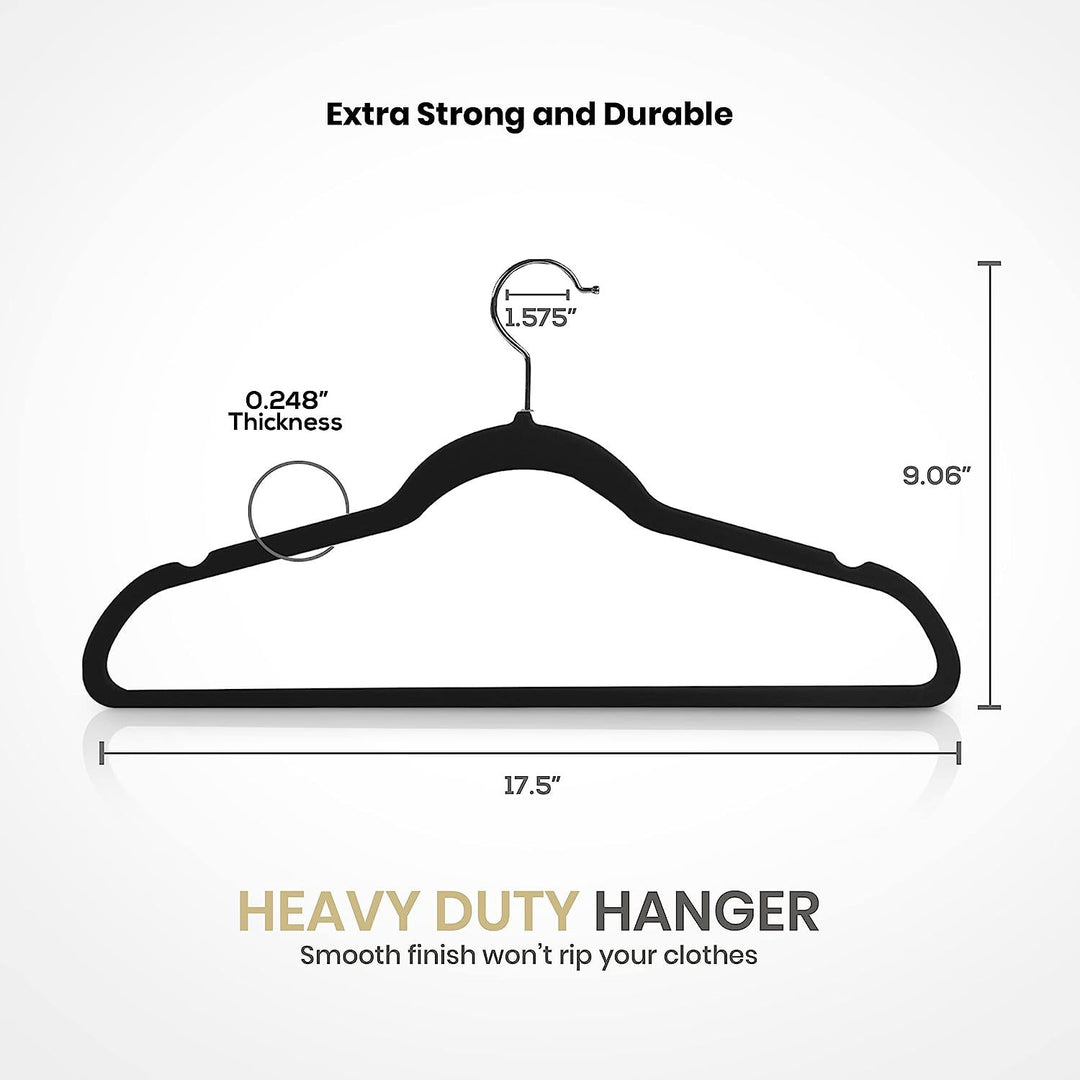 Slim velvet non-slip contoured hanger set with swivel chrome hooks Bowlift