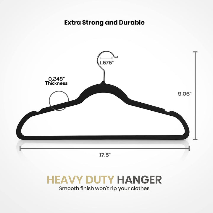 Slim velvet non-slip contoured hanger set with swivel chrome hooks Bowlift