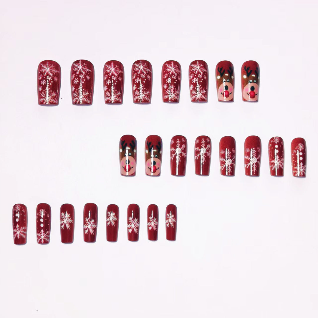 Artificial nails with festive reindeer and snowflake design Bowlift