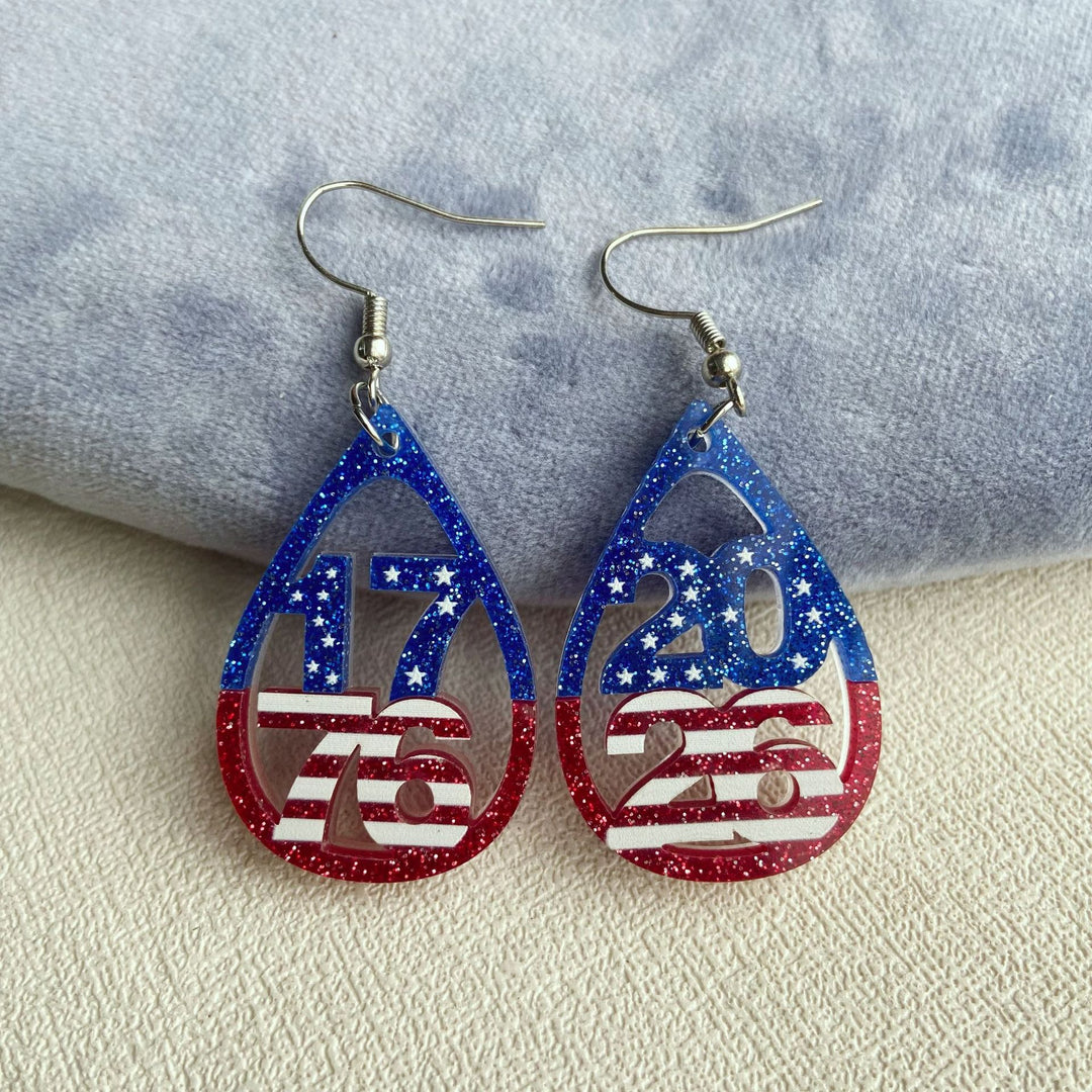 Women's eye-catching acrylic number earrings with sparkling star and stripe pendants Bowlift