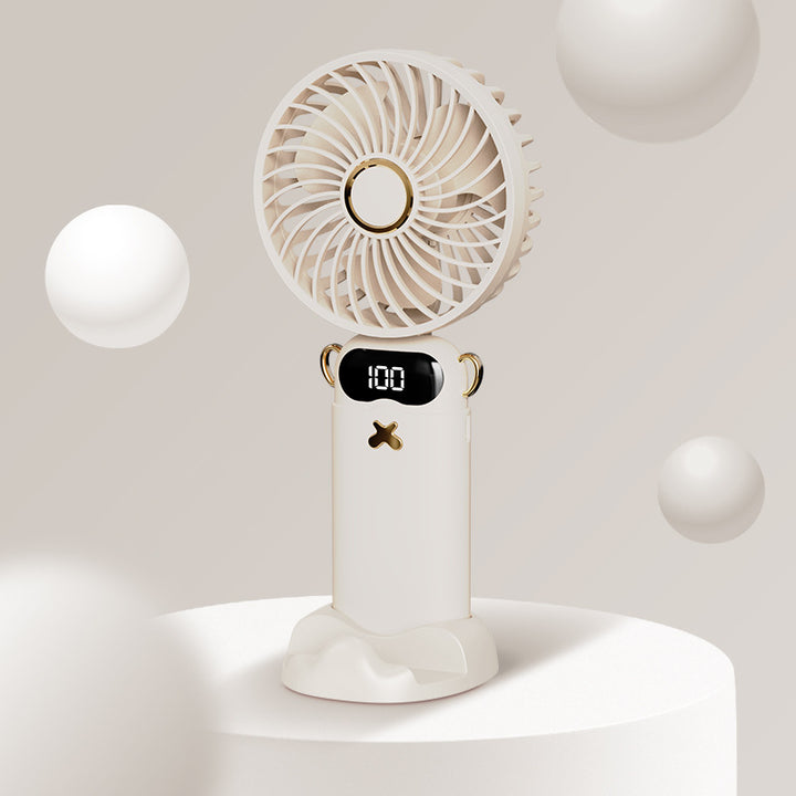Cooling rechargeable handheld mini fan with digital battery display and cute desktop stand Bowlift