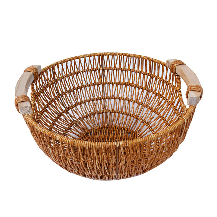 Handcrafted Woven Storage Basket with Wooden Handles Bowlift