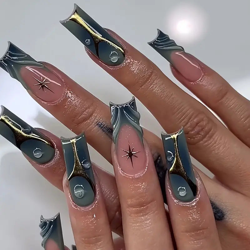 Artistic Abstract Press-On Nail Design Bowlift