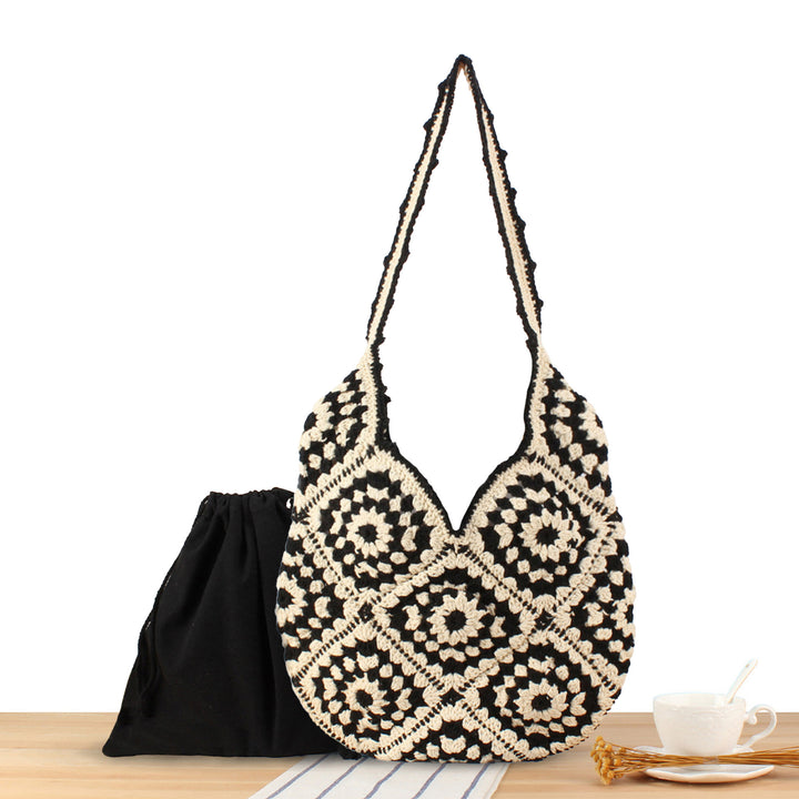 Handmade Macrame Shoulder Bag with Floral Patterns Bowlift