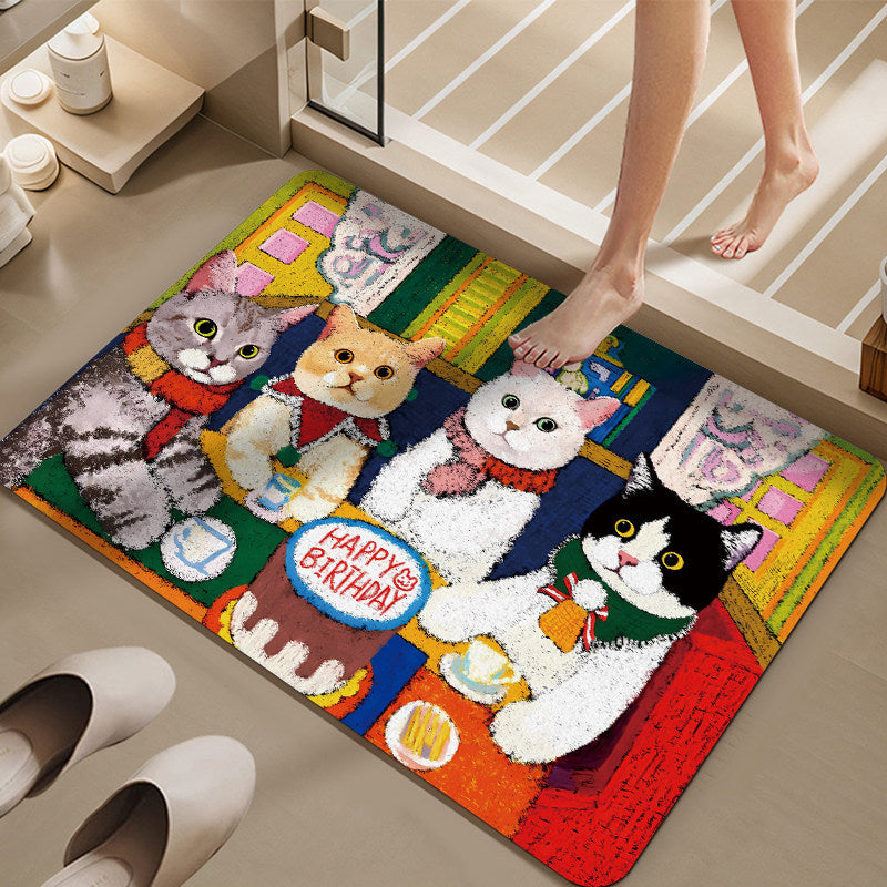 Cartoon Cat-Themed Bath Mat Bowlift