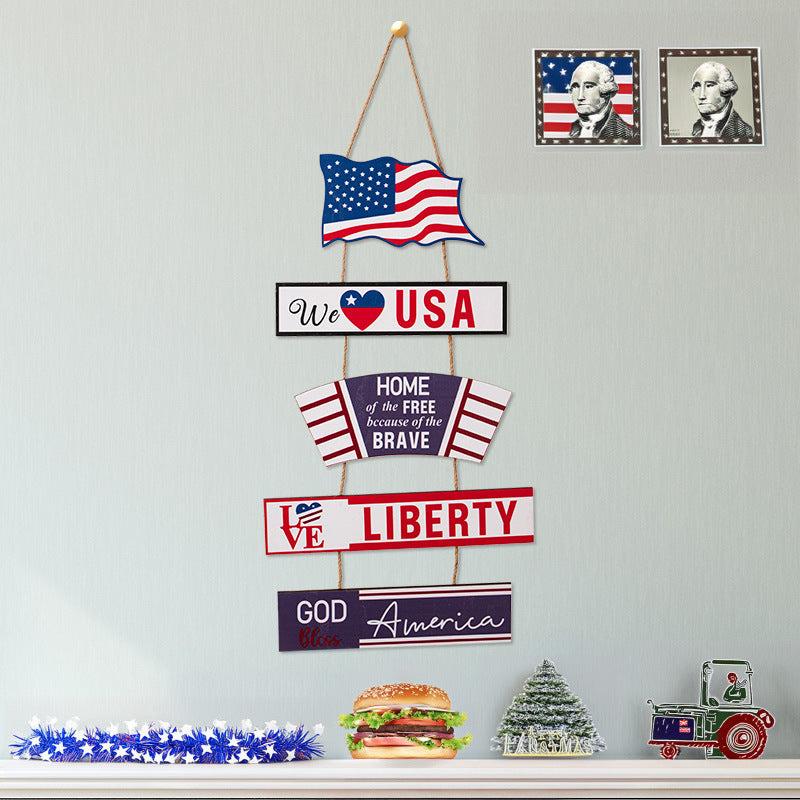 Unisex nan hanging patriotic wood wall decoration with multi-part panels and rope suspension Bowlift