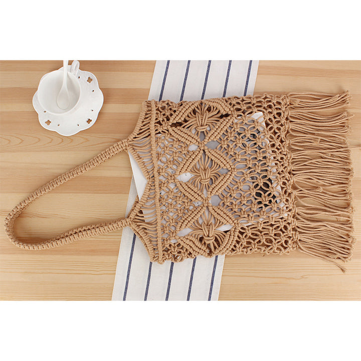Macrame Tote Bag with Decorative Fringes Bowlift