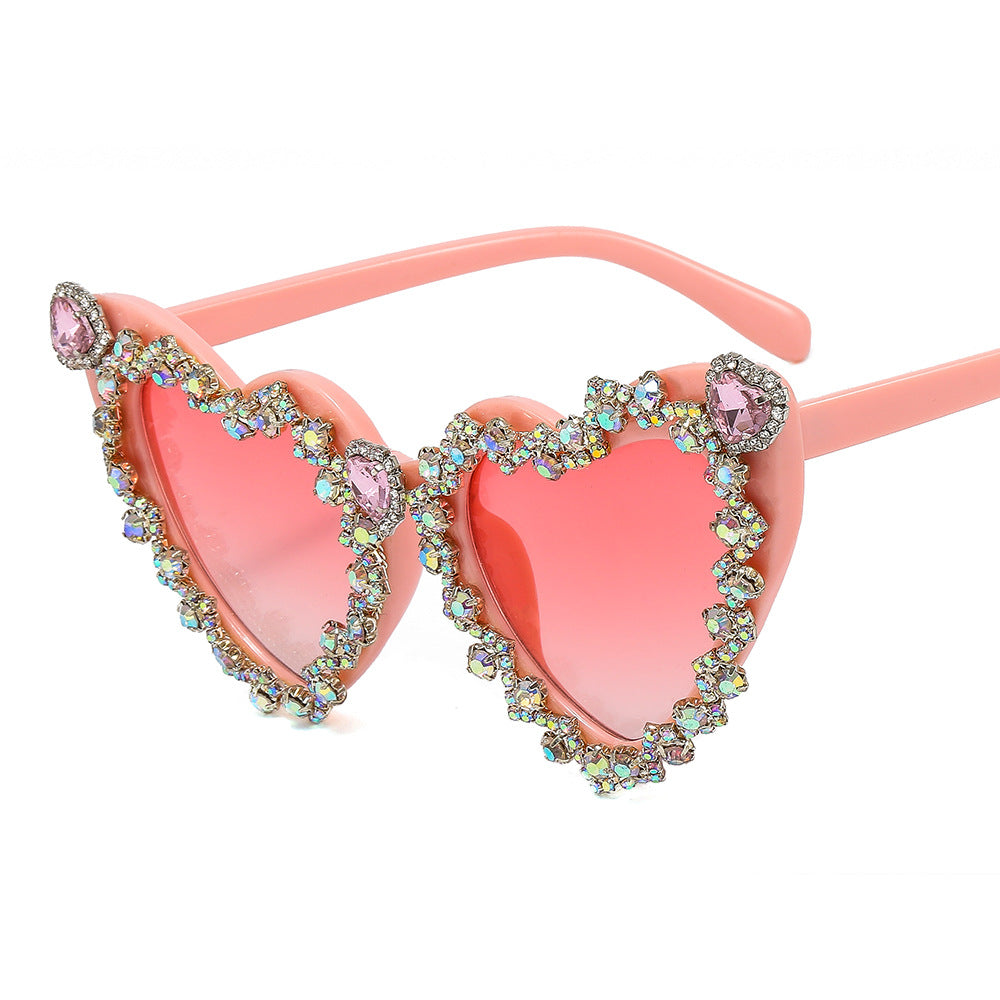 Women's Heart-Shaped Glamour Sunglasses with Rhinestone Decorations Bowlift