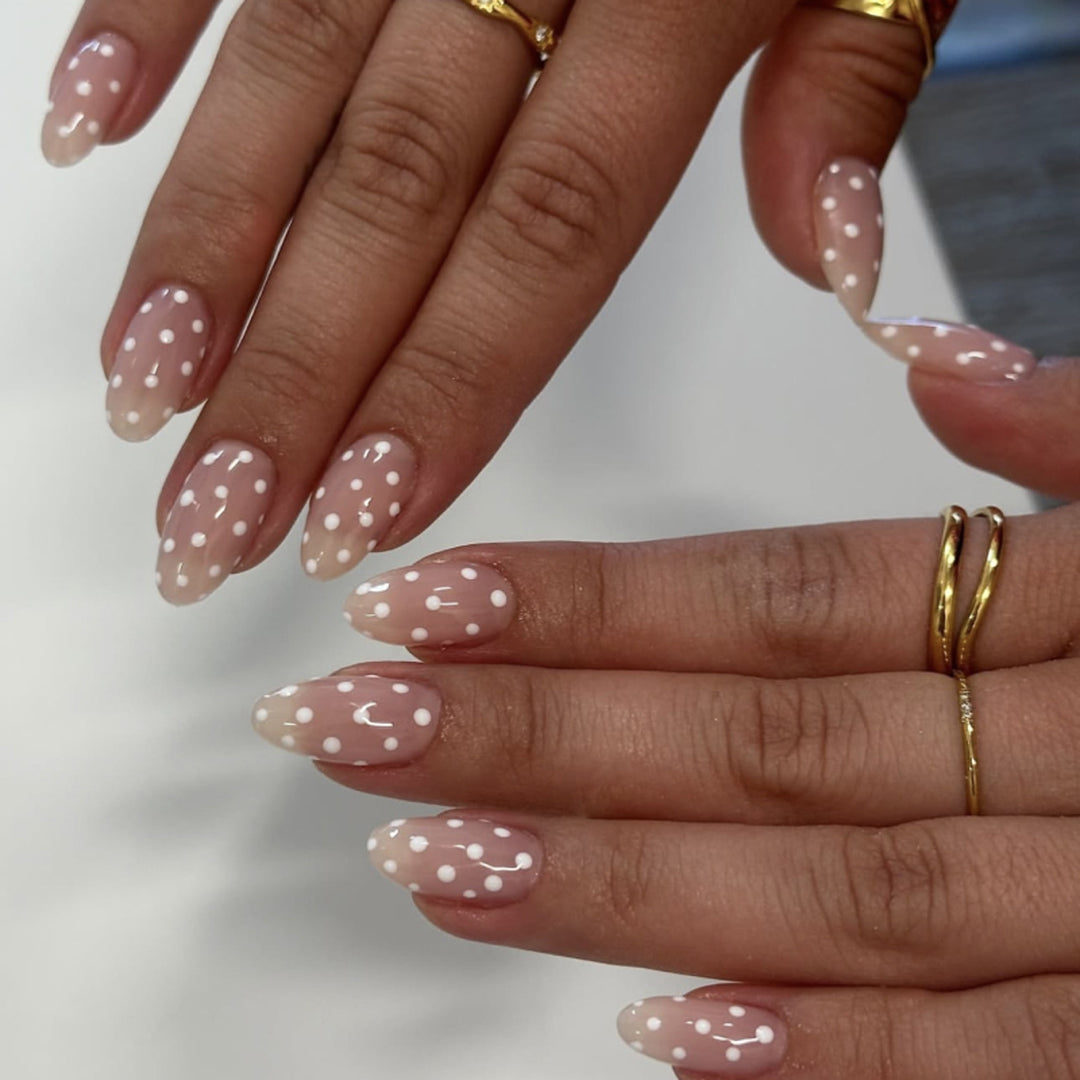Artful Nail Extensions with Delicate Dots Bowlift