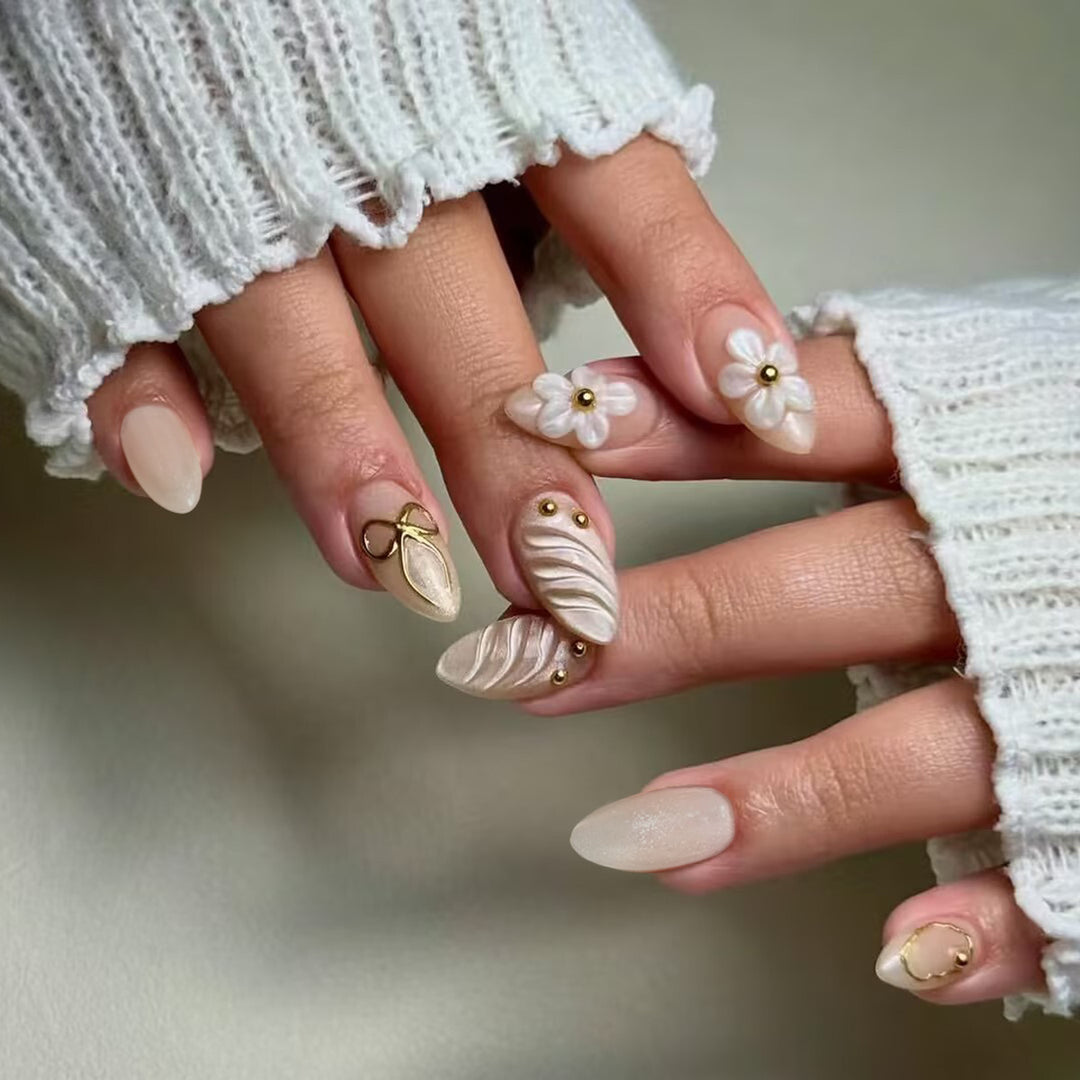 Floral and Artistic Press-On Nail Set Bowlift