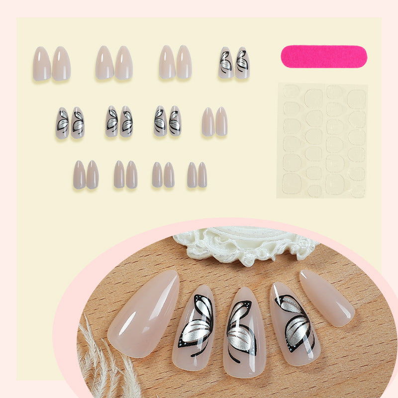 Artistic Press-On Nail Set with Elegant Butterfly Design Bowlift