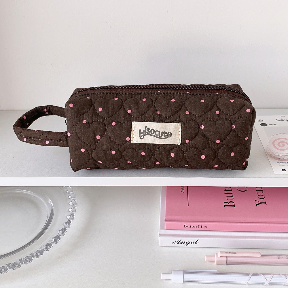 Quilted Heart-Shaped Pencil Case Bowlift