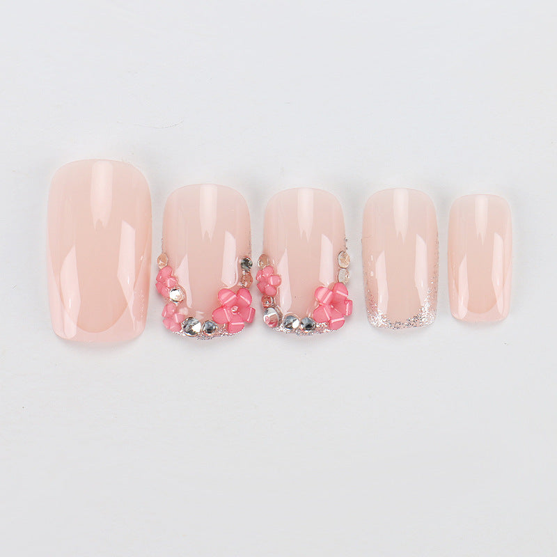 Decorative Rhinestone French Tip Press-On Nails Bowlift