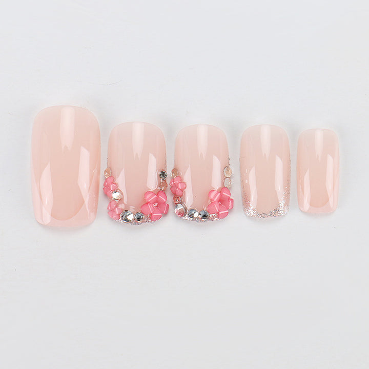 Decorative Rhinestone French Tip Press-On Nails Bowlift
