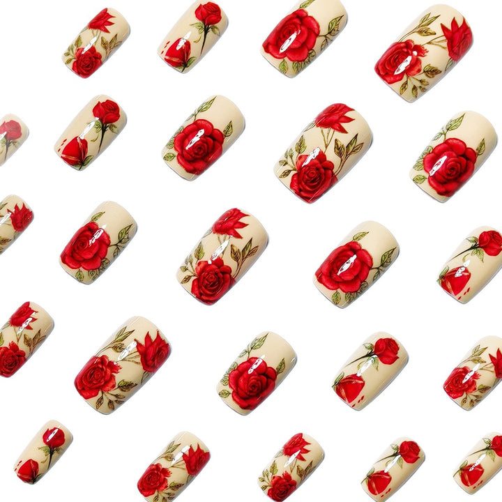 Artificial nails with romantic rose motifs Bowlift