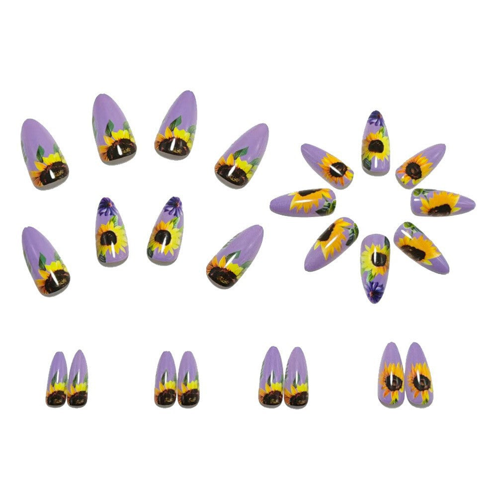 Art nails with elaborate sunflower motifs Bowlift