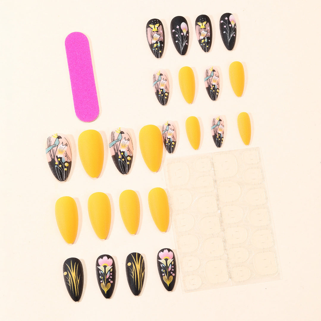 Artistic Floral Design Stiletto Nail Art Extensions Bowlift