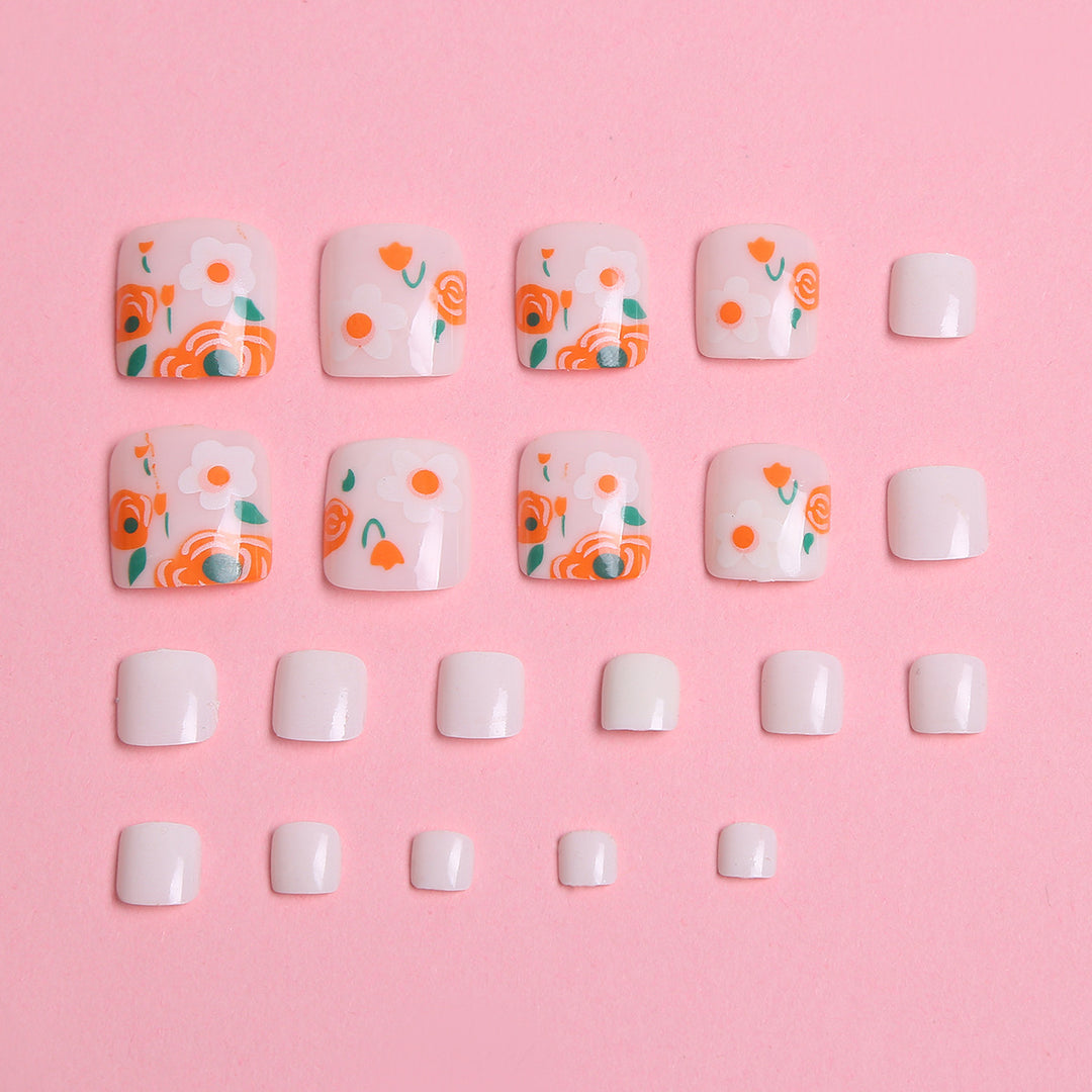 Floral Decorated Press-On Nail Set Bowlift